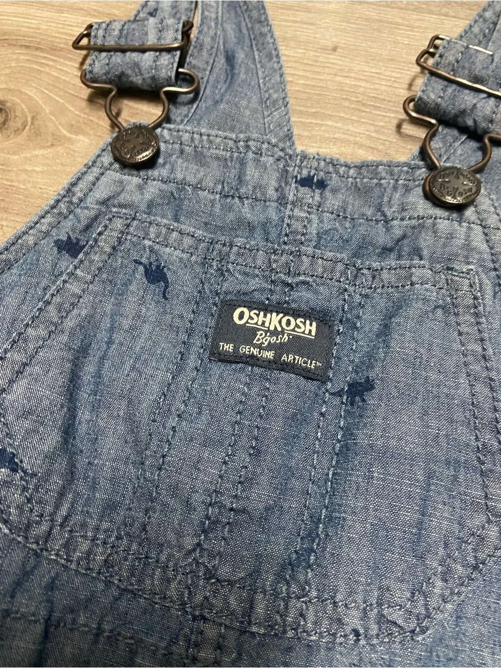 Oshkosh B’gosh Dinosaur Print Chambray Overalls 3T Blue Cotton